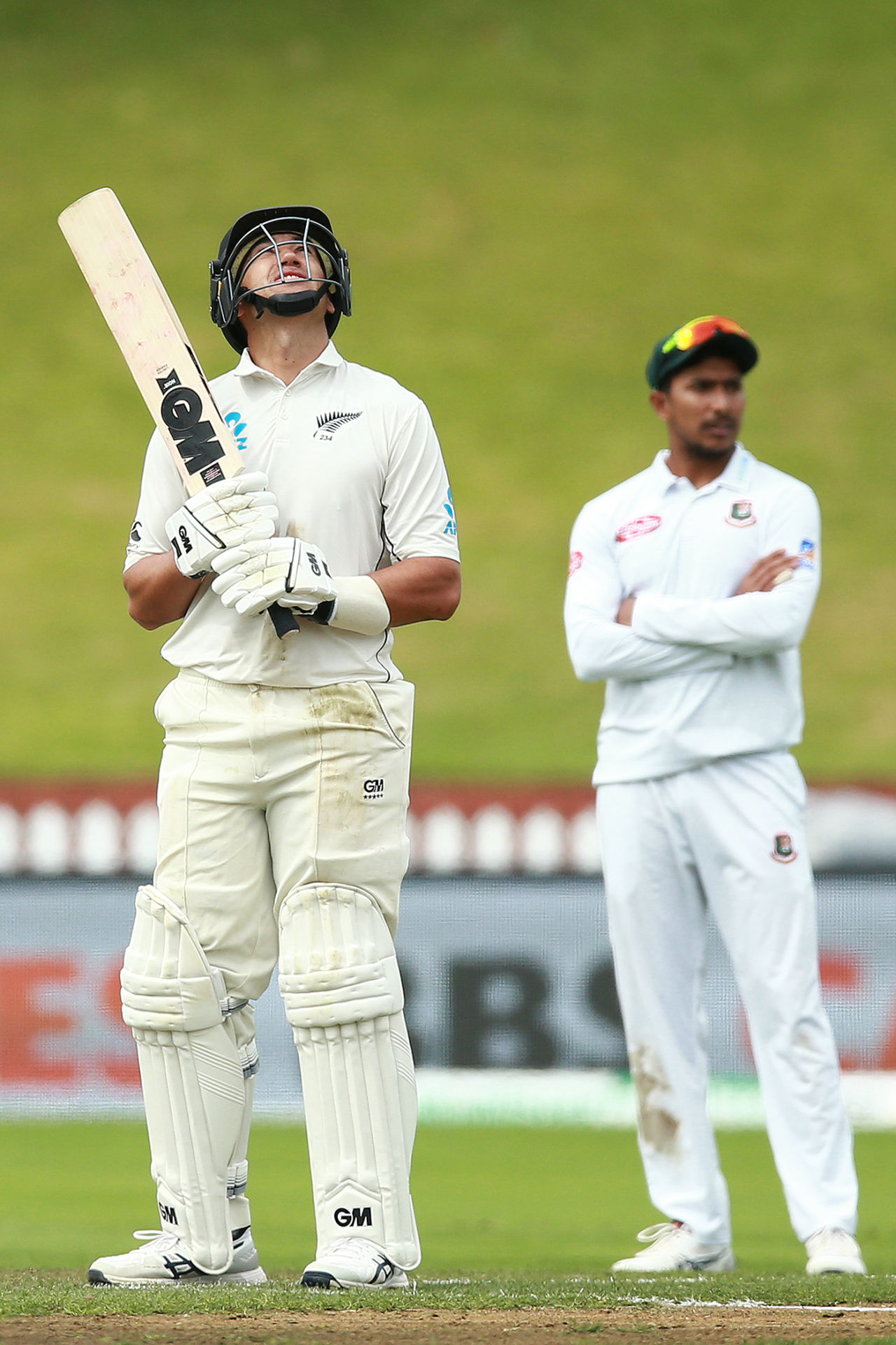 Ross Taylor looks skywards after going past Martin Crowe's tally of Test hundreds, New Zealand v Bangladesh, 2nd Test, Wellington, 4th day, March 11, 2019
