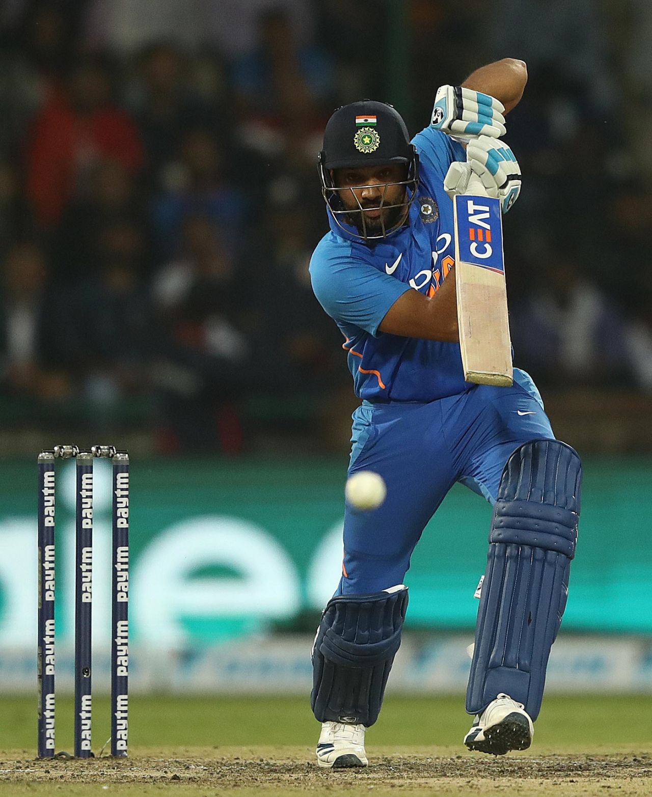 Rohit Sharma punches down the ground, India v Australia, 5th ODI, New Delhi, March 13, 2019