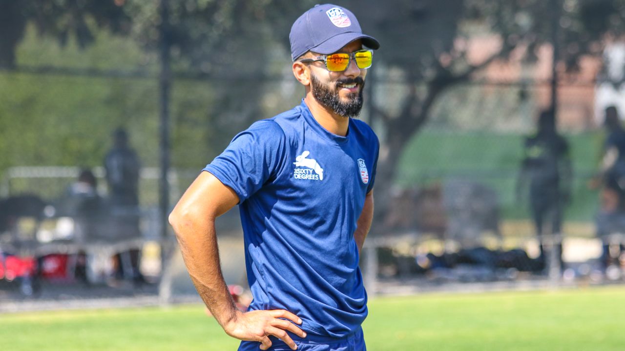 Ali Khan cracks a smile as a USA training session winds down, Dubai, March 14, 2019
