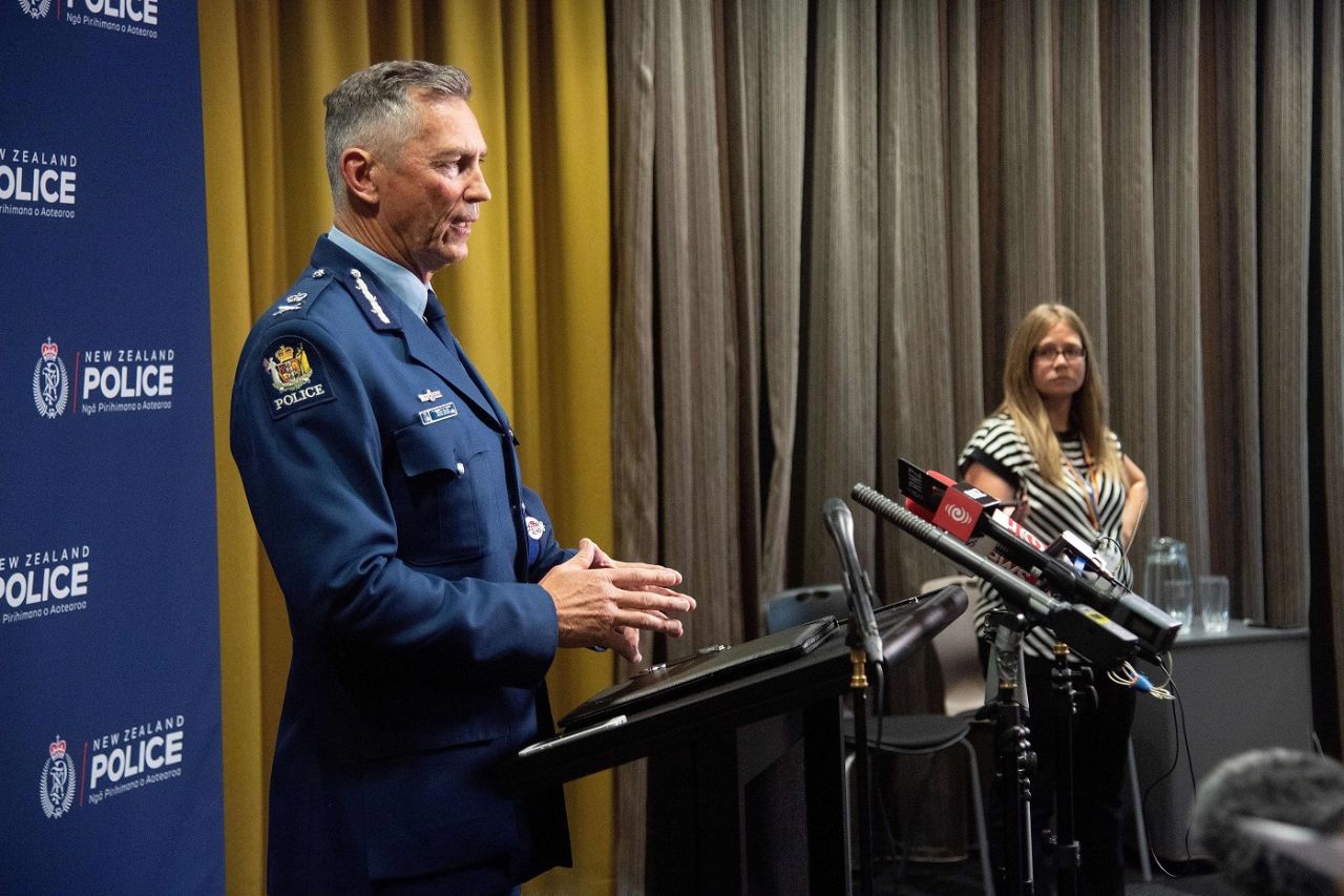 New Zealand Police Commissioner Mike Bush addresses the media following the attacks, Christchurch, March 15, 2019