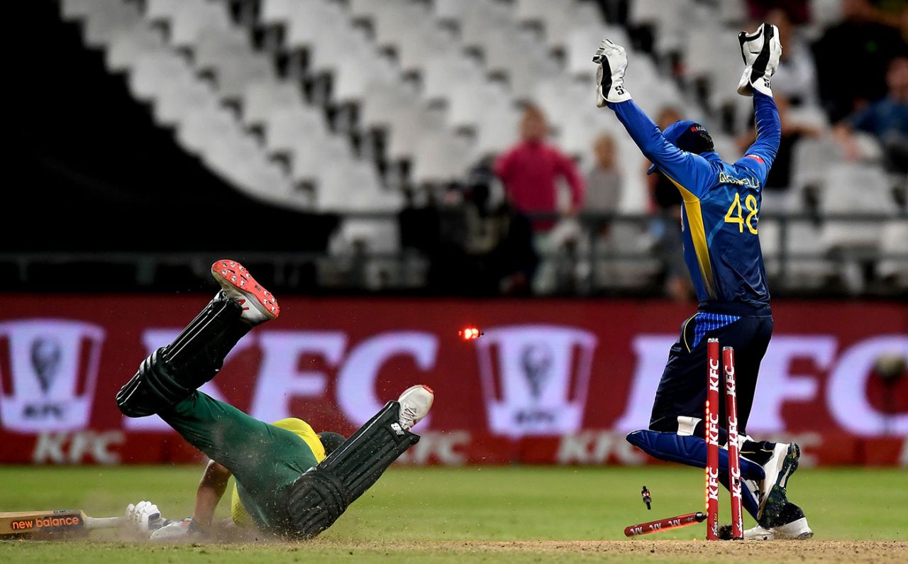 David Miller was run out as South Africa stumbled, South Africa v Sri Lanka, 1st T20I, Cape Town, March 19, 2019