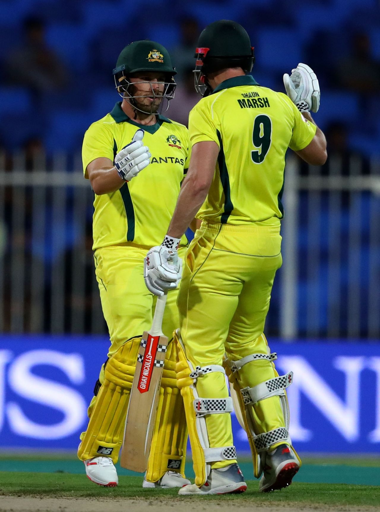 Shaun Marsh congratulates Aaron Finch, Pakistan v Australia, 1st ODI, Sharjah, March 22, 2019