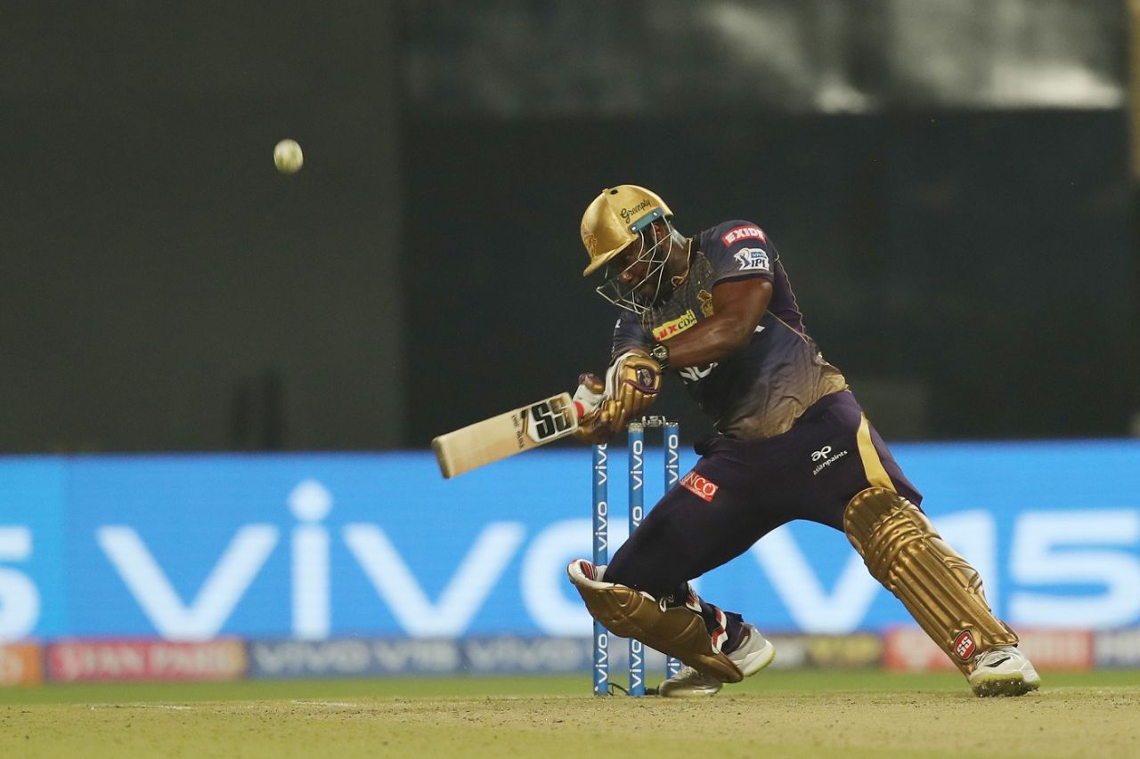 Andre Russell smashes one to the off side, Kolkata Knight Riders v Sunrisers Hyderabad, Indian Premier League 2019, Kolkata, March 24, 2019