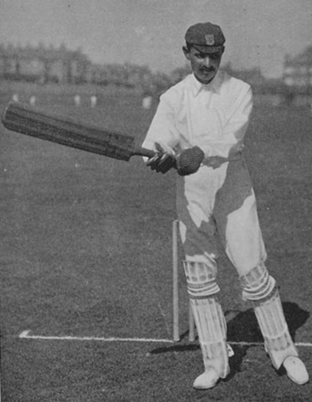 Ranjitsinhji demonstrates a shot in his <I>Jubilee Book of Cricket</I>, 1897