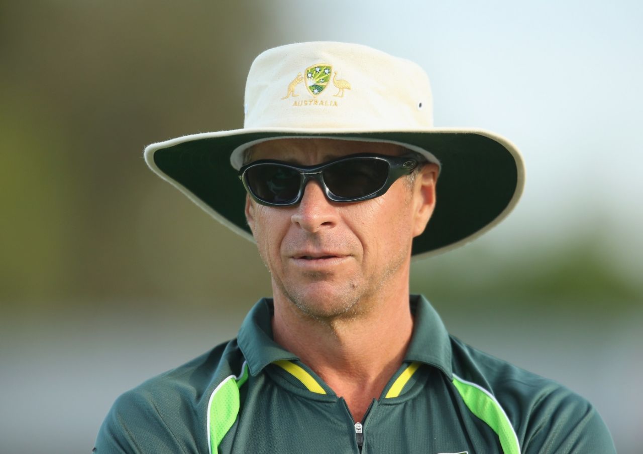 Troy Cooley watches a tour game between Cricket Australia XI and India, Adelaide, December 4, 2014