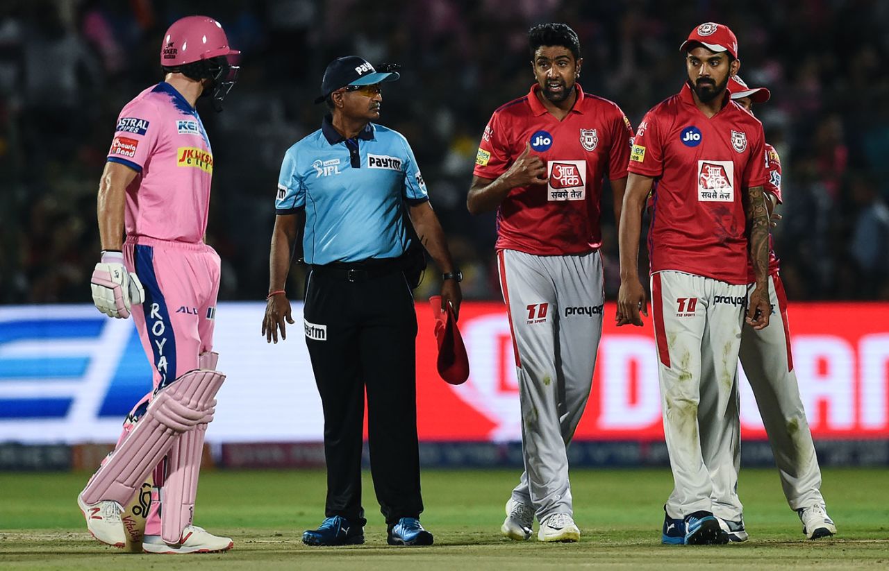 Jos Buttler and R Ashwin have an exchange after the mankading incident, Rajasthan Royals v Kings XI Punjab, Indian Premier League 2019, Jaipur, March 25, 2019