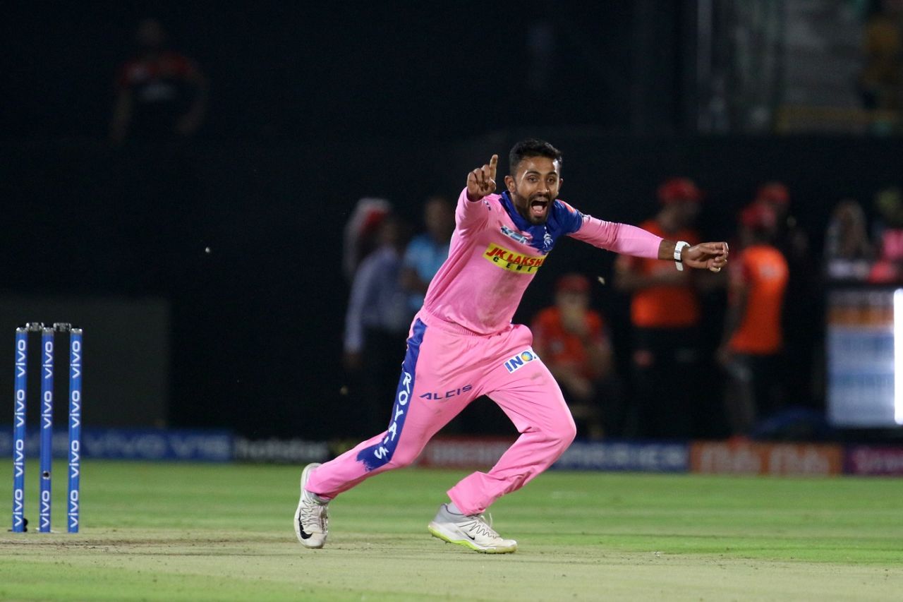 Shreyas Gopal bowled a superb spell of 3 for 12, Rajasthan Royals v Royal Challengers Bangalore, IPL 2019, Jaipur, April 2, 2019