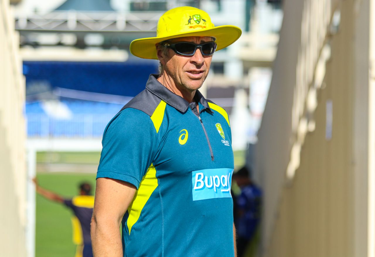 Bowling coach Troy Cooley observes an Australia net session, Sharjah, March 20, 2019