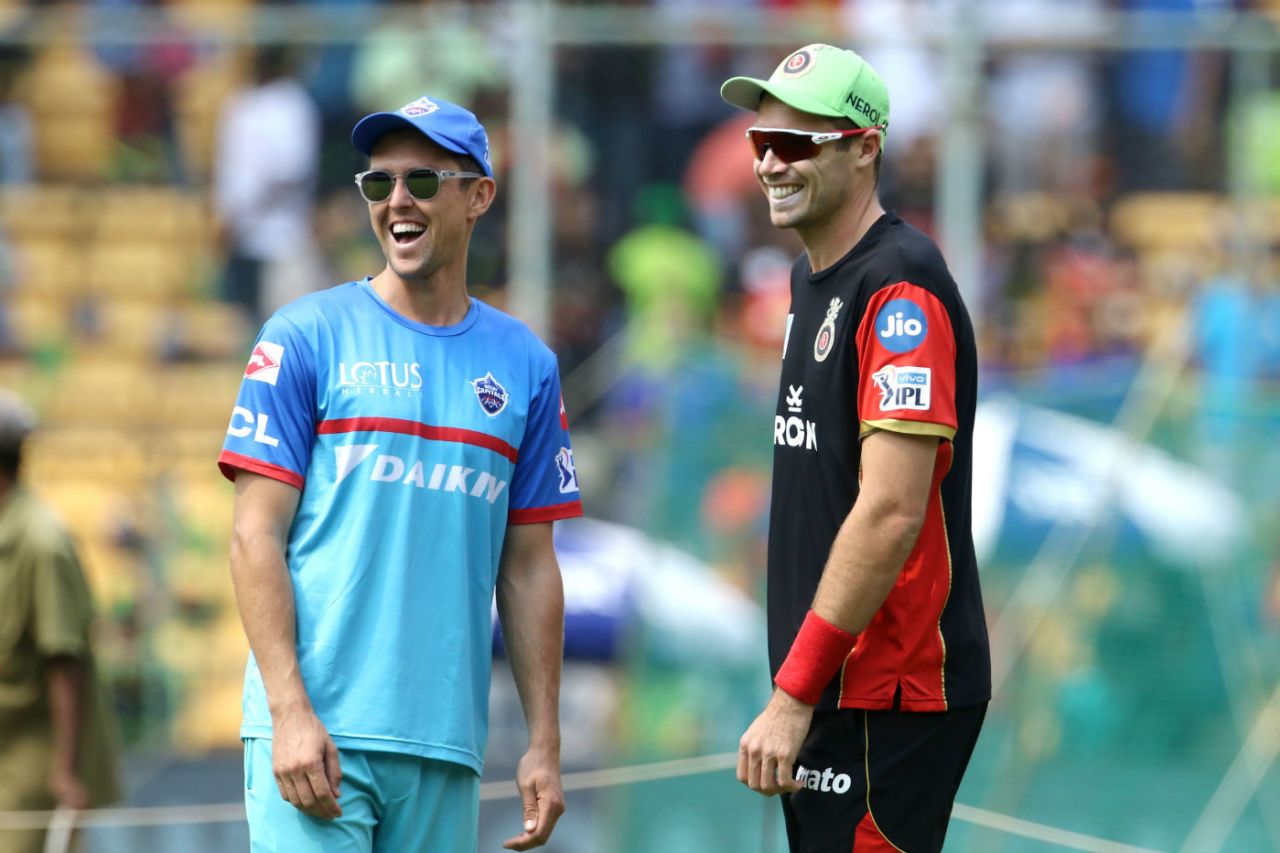 Friends, but in opposite camps: Tim Southee and Trent Boult, Royal Challengers Bangalore v Delhi Capitals, IPL 2019, April 7, 2019