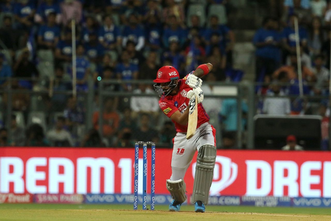 KL Rahul plays to the off side, Mumbai Indians v Kings XI Punjab, IPL 2019, Mumbai, April 10, 2019