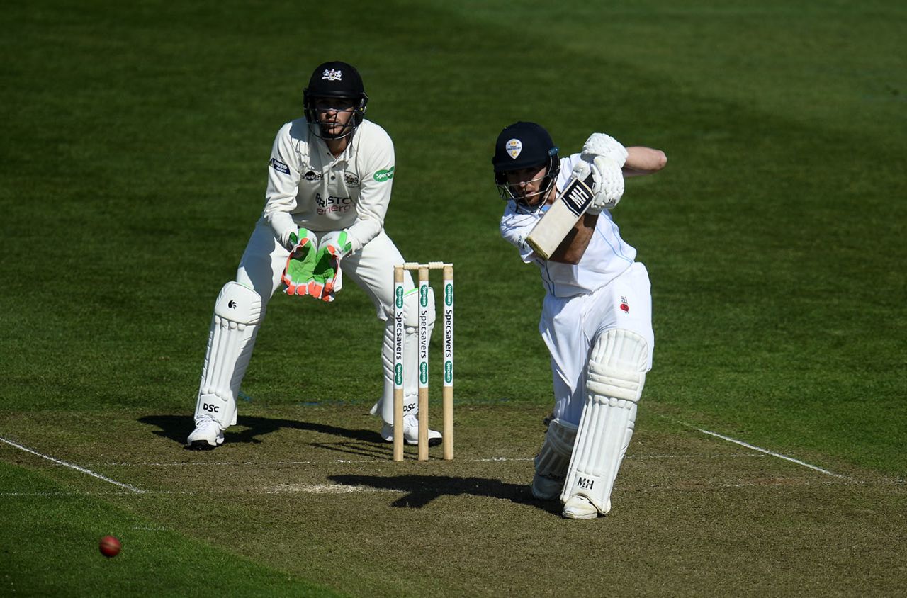 Tom Lace of Derbyshire on his way to a career-best 83, Gloucestershire v Derbyshire, Bristol, 1st day, April 11, 2019