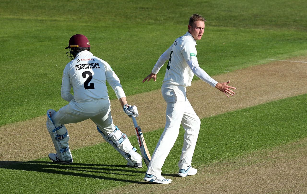 Stuart Broad and Marcus Trescothick, Nottinghamshire v Somerset, Trent Bridge, day 1, April 11, 2019