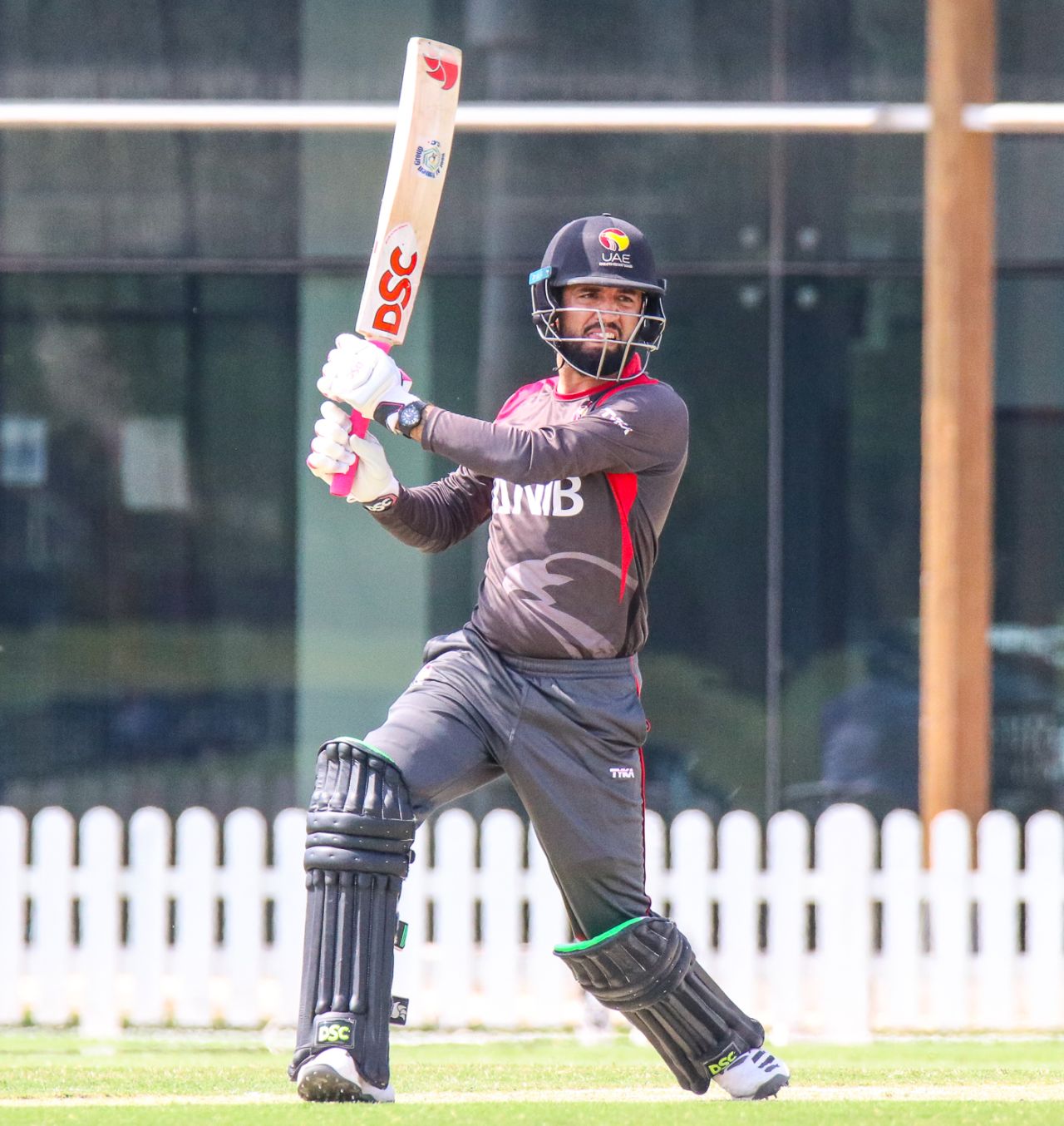 Rohan Mustafa drives over cover for a boundary, UAE v USA, 2nd T20I, Dubai, March 16, 2019
