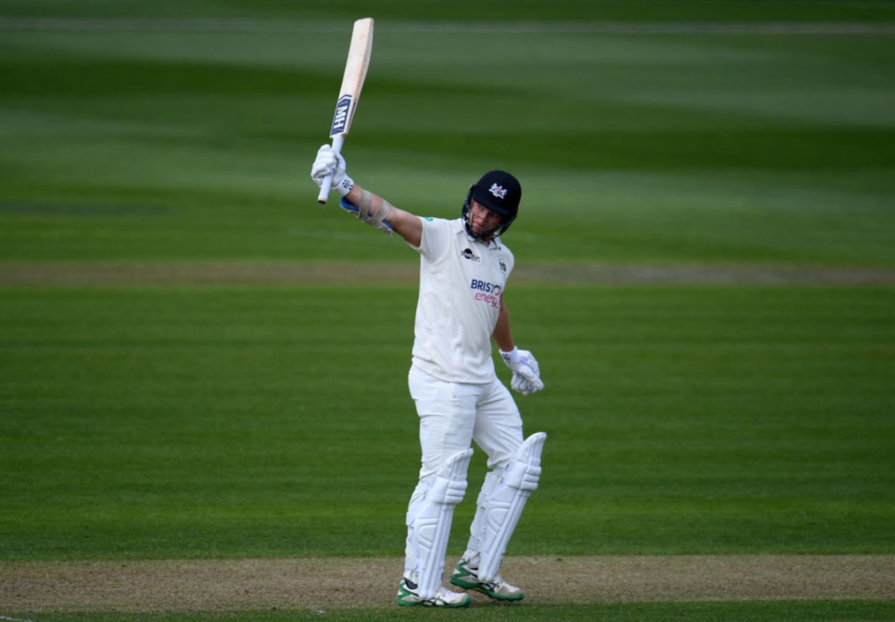 James Bracey acknowledges his half-century, Gloucestershire v Derbyshire, County Championship, Division Two, Derby, April 12, 2019