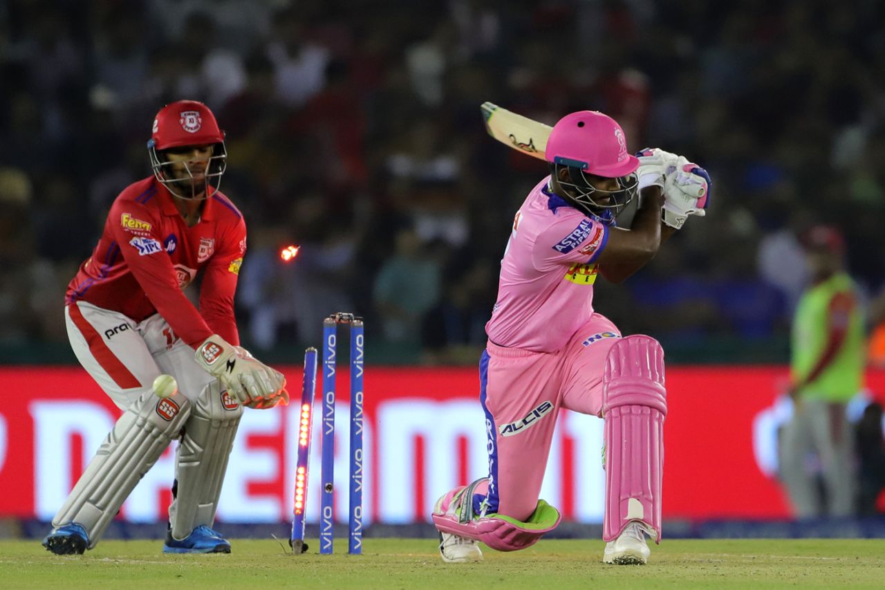 The sweep served Sanju Samson well until R Ashwin sneaked one past him, Kings XI Punjab v Rajasthan Royals, IPL 2019, Mohali, April 16, 2019