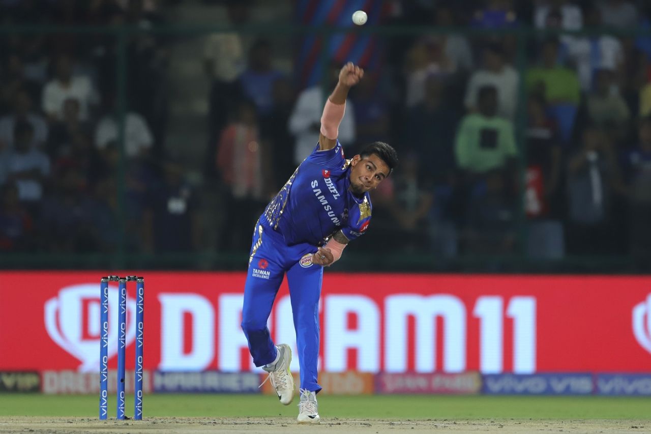 Rahul Chahar lets one rip, Delhi Capitals v Mumbai Indians, IPL 2019, Delhi, April 18, 2019