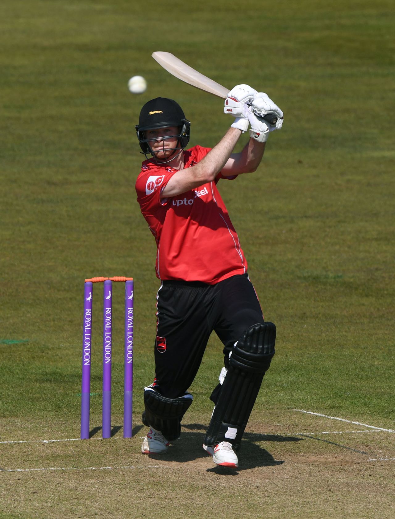 Tom Taylor strikes down the ground, Durham v Leicestershire, Royal London Cup, North Group, Chester-le-Street, April 19, 2019