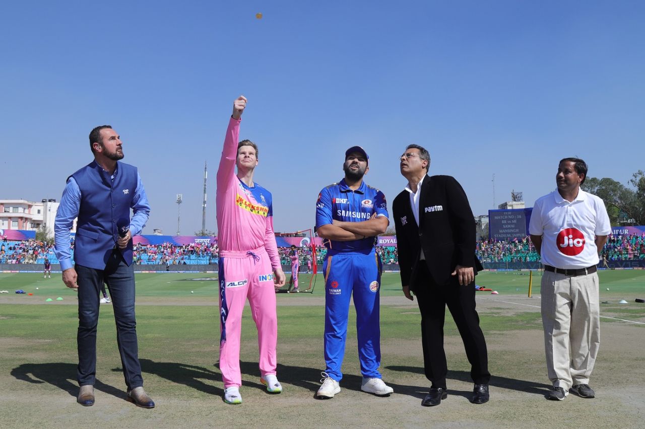 Steven Smith won his first toss after being named the new Royals captain, Rajasthan Royals v Mumbai Indians, IPL 2019, Jaipur, April 20, 2019