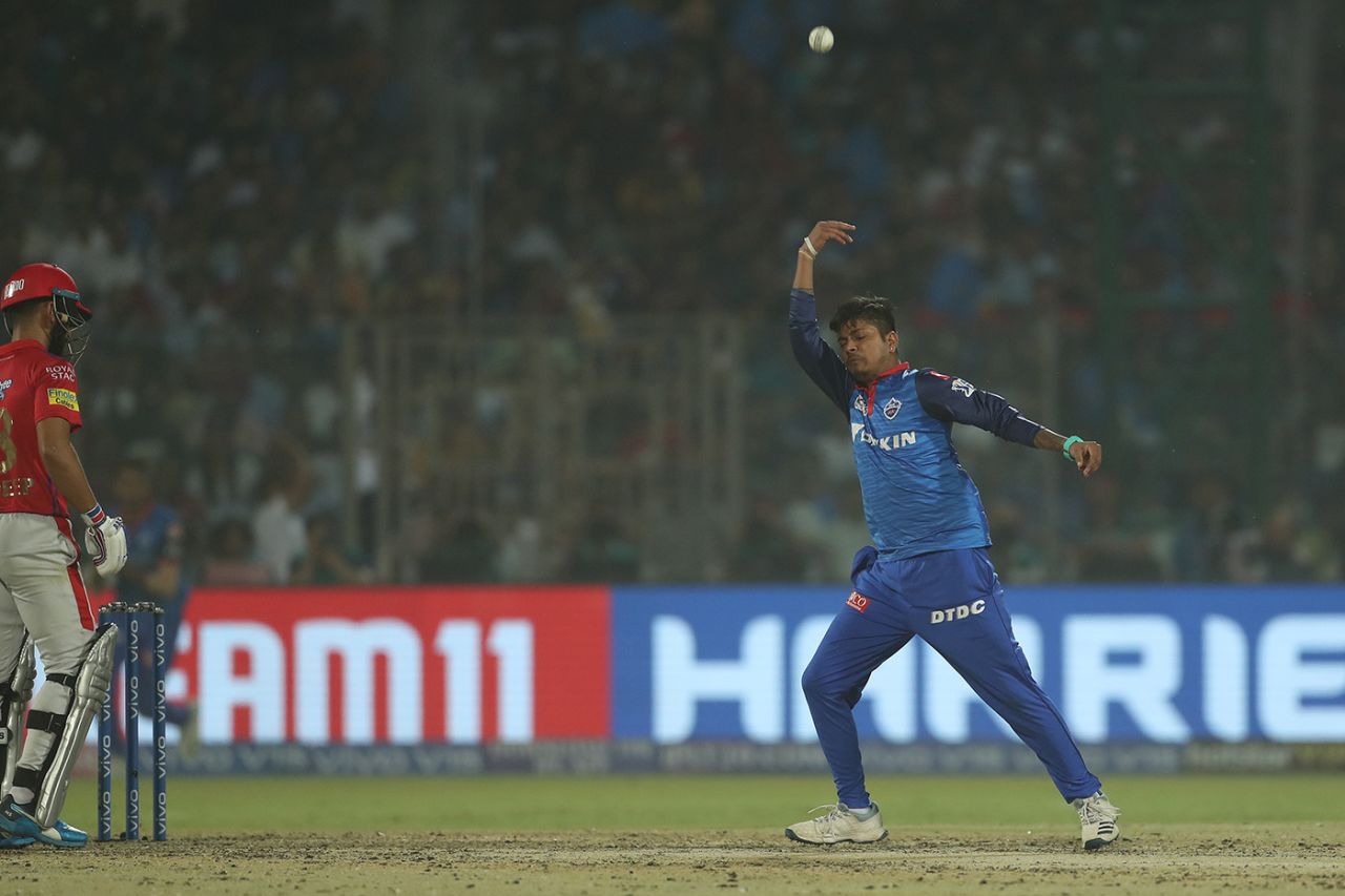 Sandeep Lamicchane claimed a caught-and-bowled to dismiss Sam Curran, Delhi Capitals v Kings XI Punjab, IPL 2019, Delhi, April 20, 2019