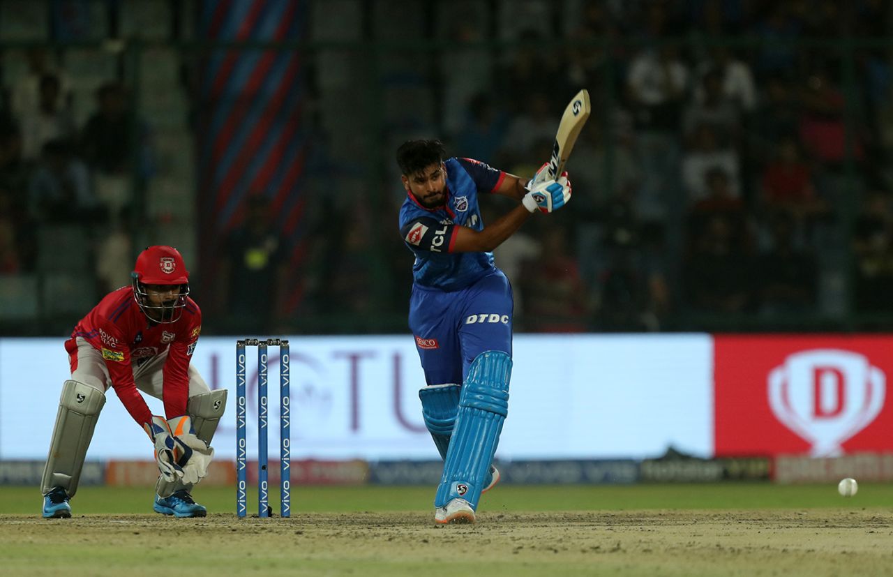 Shreyas Iyer drills down the ground, Delhi Capitals v Kings XI Punjab, IPL 2019, Delhi, April 20, 2019