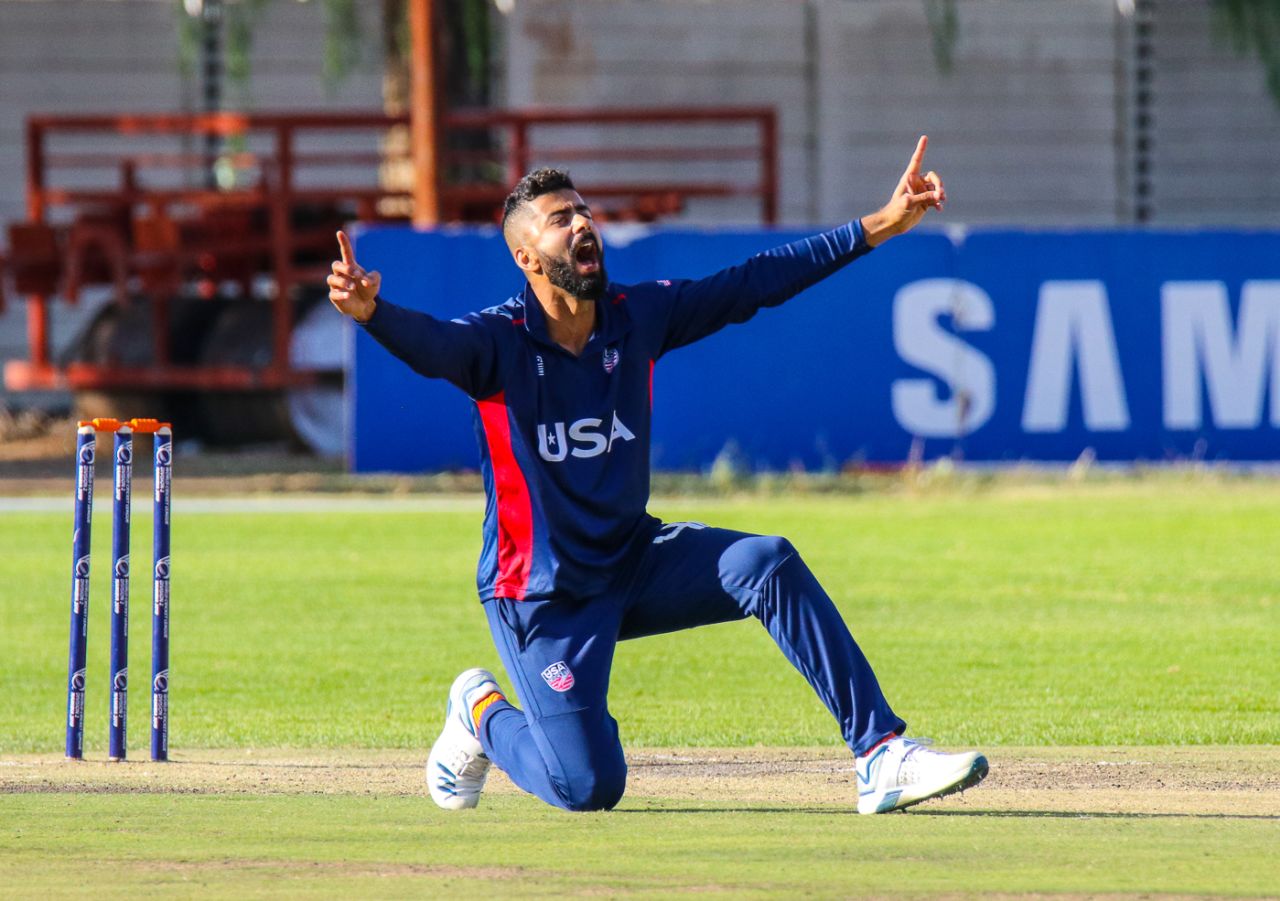 Ali Khan is elated after winning an lbw appeal, Namibia v USA, WCL Division Three, Windhoek, April 21, 2019