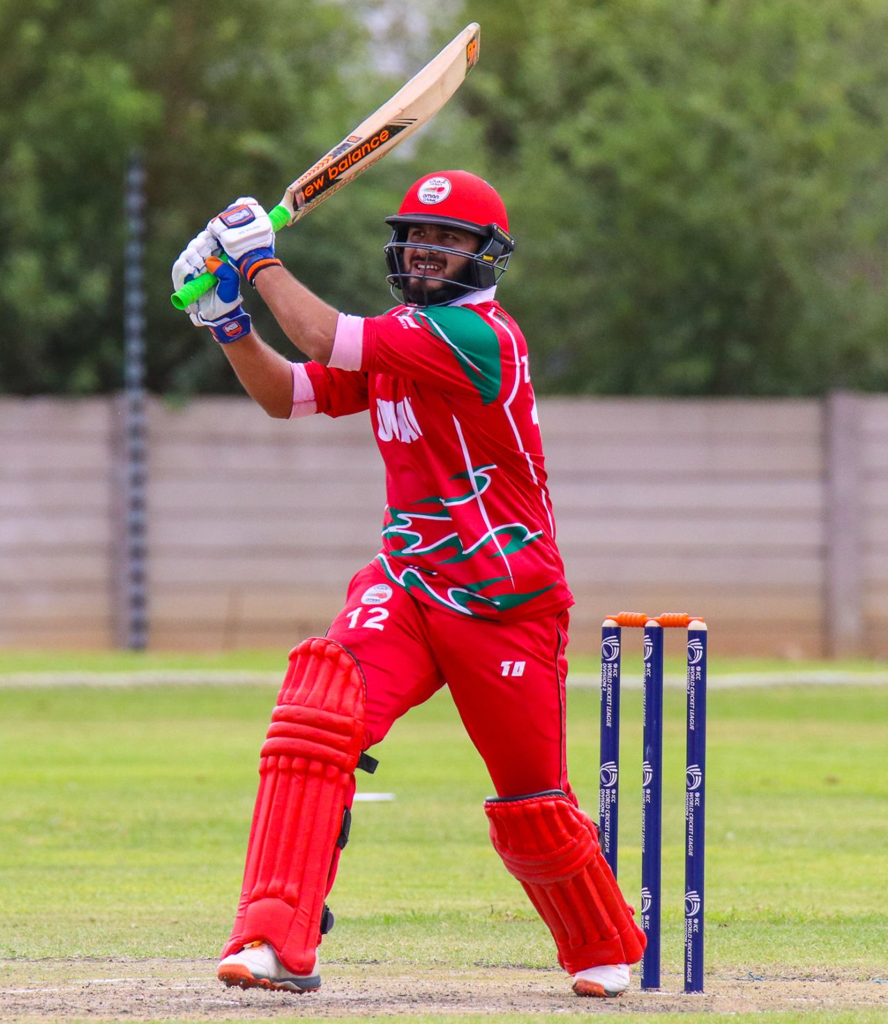 Zeeshan Maqsood launches a straight drive for six, Canada v Oman, WCL Division Two, Windhoek, April 21, 2019