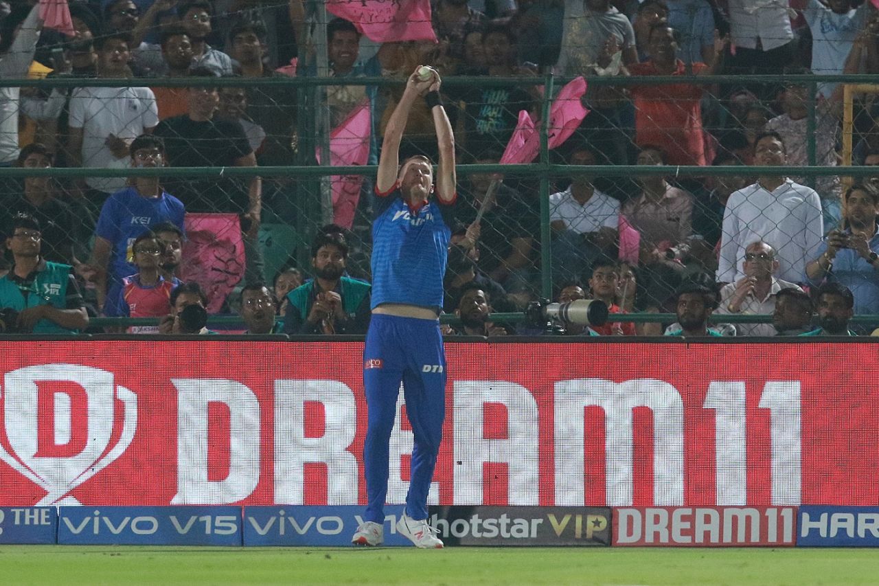 Chris Morris takes a smart catch on the boundary, Rajasthan Royals v Delhi Capitals, IPL 2019, Jaipur, April 22, 2019