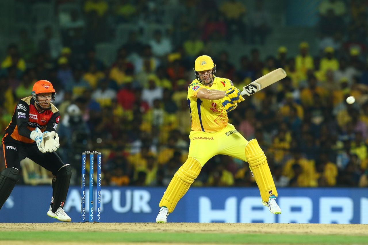Shane Watson smacks the ball, Chennai Super Kings v Sunrisers Hyderabad, IPL 2019, Chennai, April 23, 2019