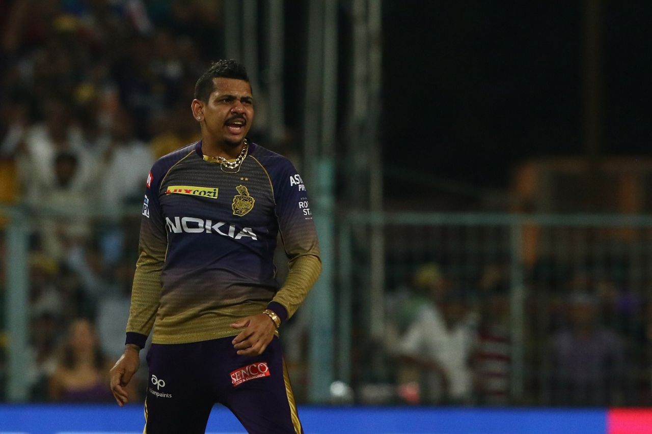 Sunil Narine reacts to a wicket, Kolkata Knight Riders v Rajasthan Royals, IPL 2019, April 25, 2019