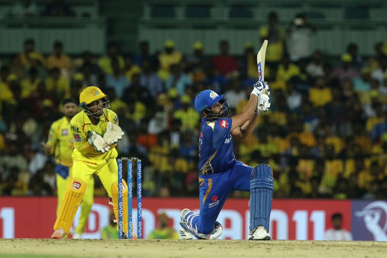 Rohit Sharma plays a slog sweep, Chennai Super Kings v Mumbai Indians, IPL 2019, Chennai, April 26, 2019
