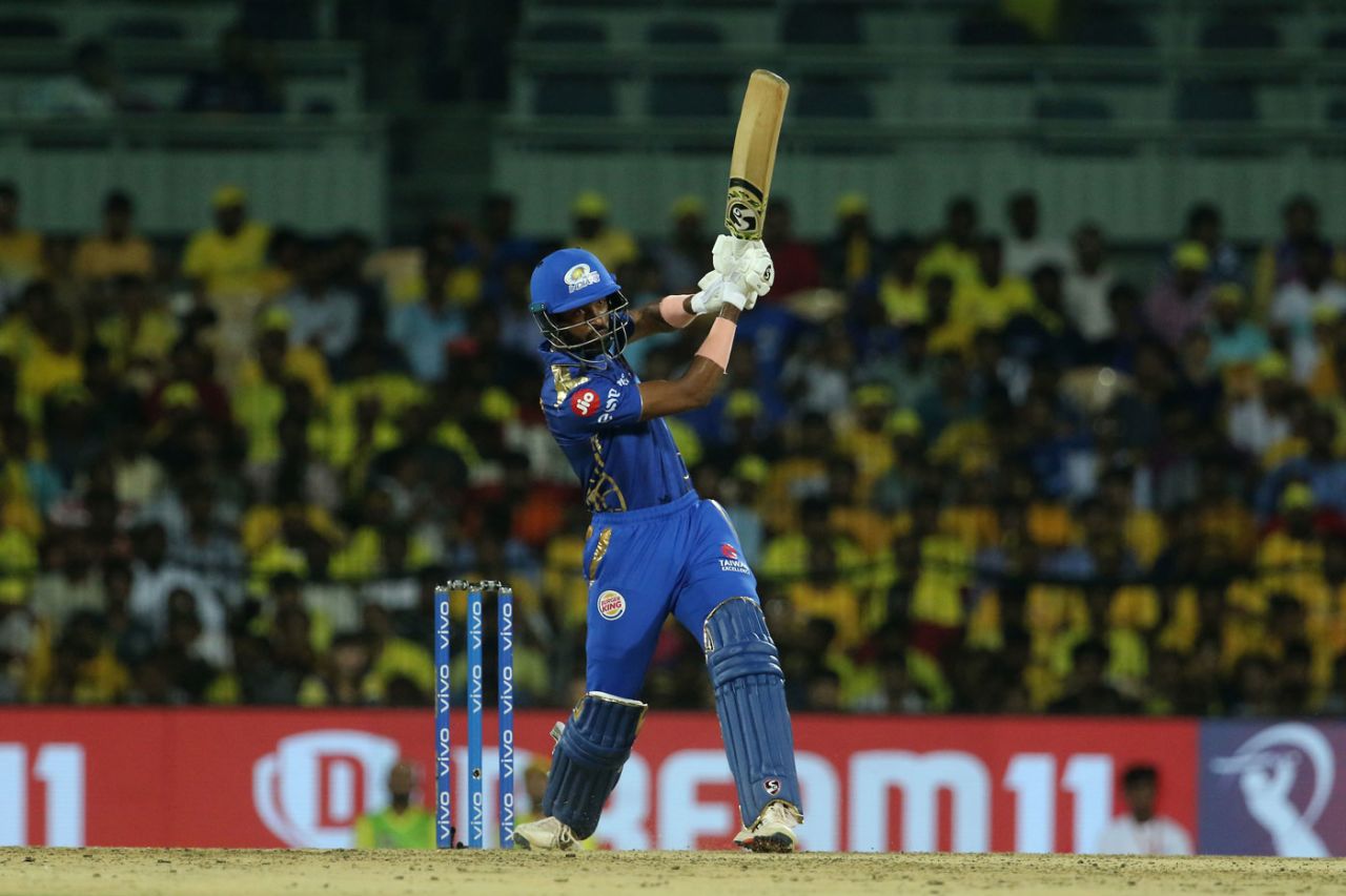Hardik Pandya hits one straight, Chennai Super Kings v Mumbai Indians, IPL 2019, Chennai, April 26, 2019