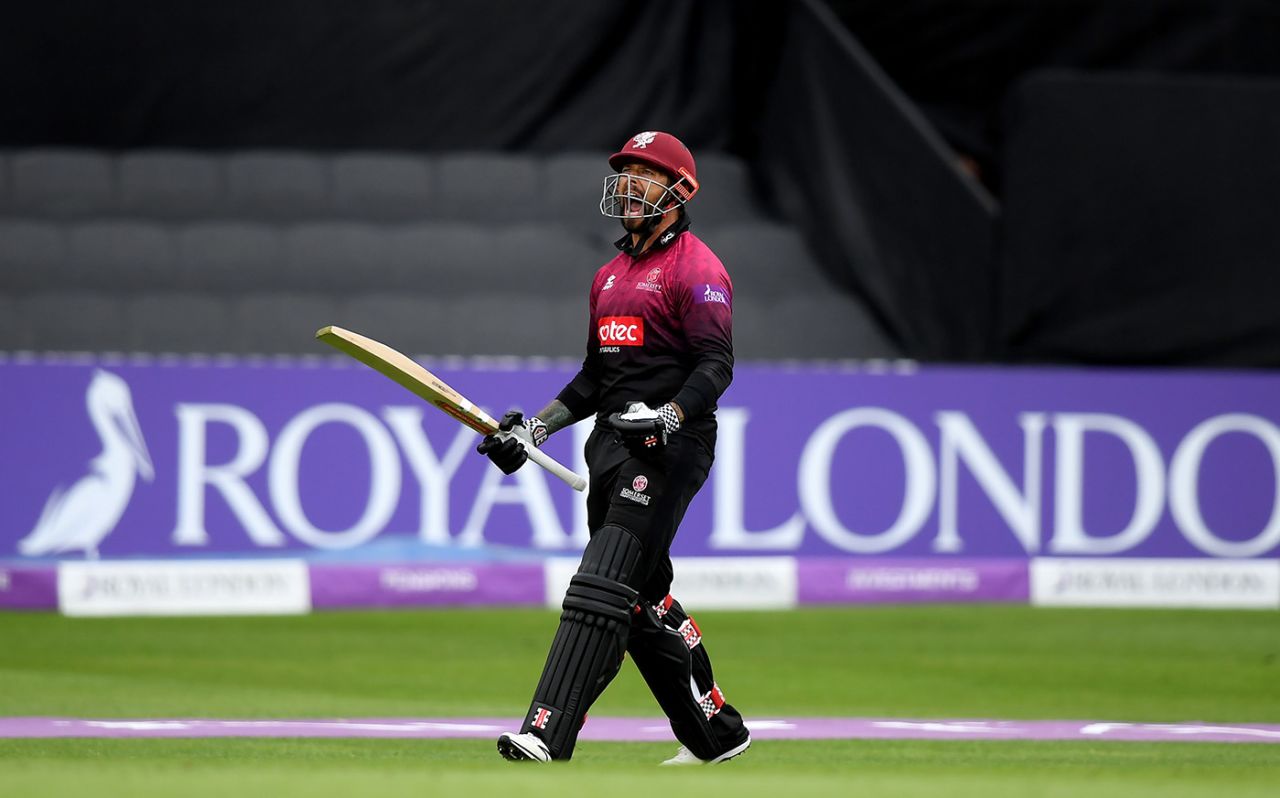 Peter Trego celebrates his hundred with a roar, Somerset v Essex, Royal London Cup, Taunton, April 26, 2019