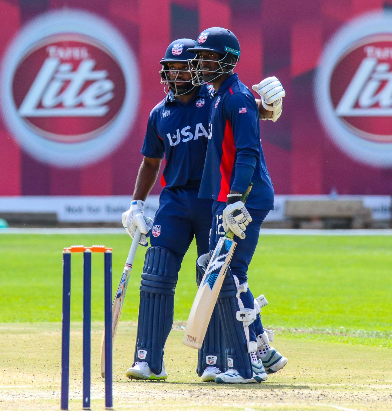 Aaron Jones (left) and Hayden Walsh shared in another USA record partnership for the fourth wicket against Namibia, Namibia v USA, WCL Division Two, Windhoek, April 21, 2019