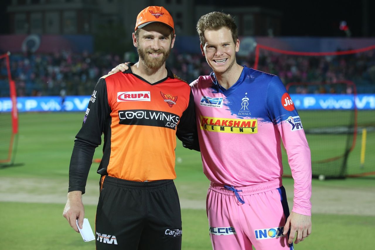 Kane Williamson and Steven Smith are all smiles before the toss, Rajasthan Royals v Sunrisers Hyderabad, IPL 2019, Jaipur, April 27, 2019