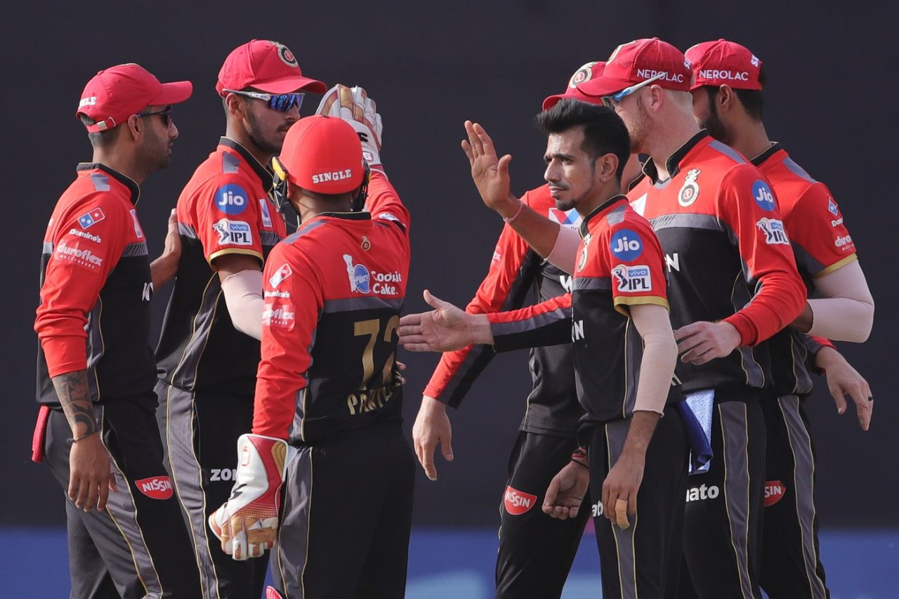 Yuzvendra Chahal celebrates a wicket with his team-mates, Delhi Capitals v Royal Challengers Bangalore, IPL 2019, Delhi, April 28, 2019