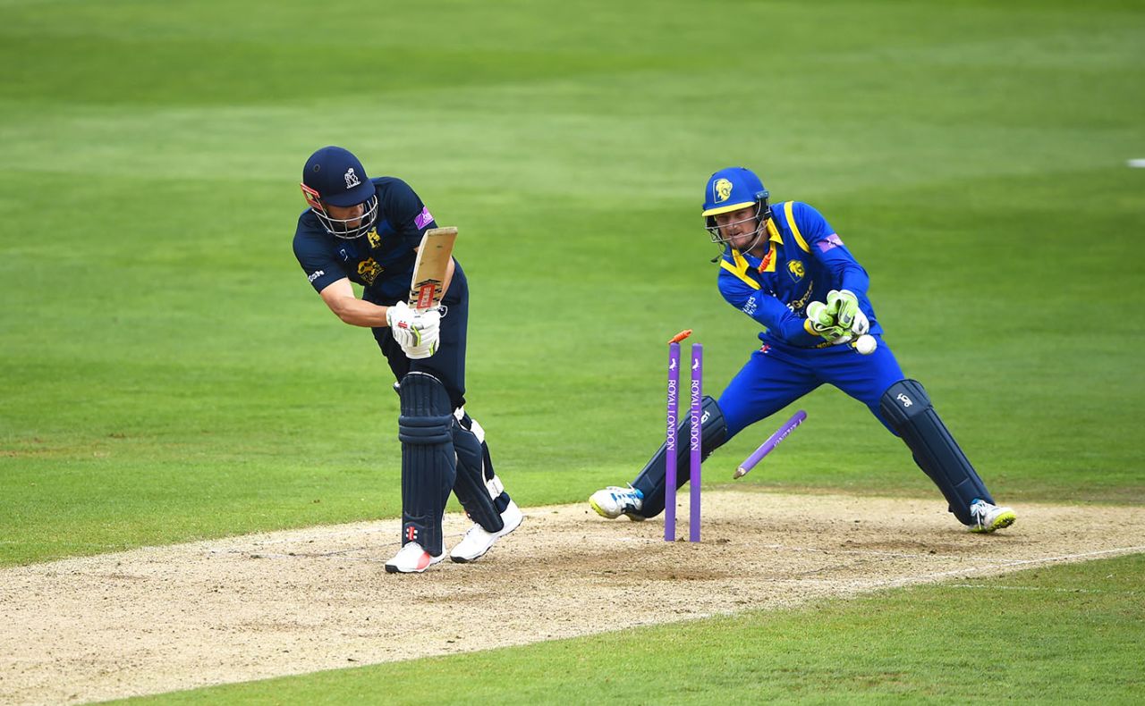 Sam Hain is bowled by Gareth Harte, Warwickshire v Durham, Royal London Cup, Edgbaston, April 26, 2019