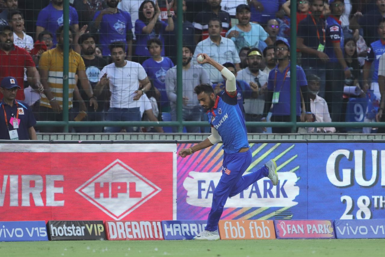 Axar Patel takes a super catch in the deep to send AB de Villiers back, Delhi Capitals v Royal Challengers Bangalore, IPL 2019, Delhi, April 28, 2019
