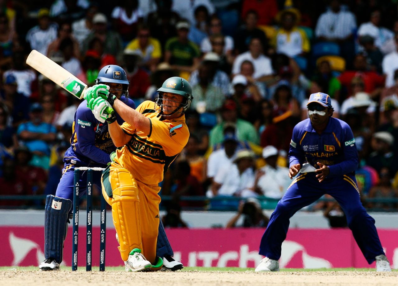 Adam Gilchrist slogs, Australia v Sri Lanka, World Cup final, Barbados, April 28, 2007