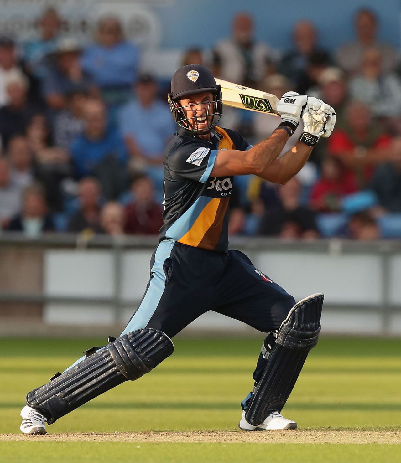 Wayne Madsen of Derbyshire drives the ball to the boundary, Vitality Blast, Yorkshire v Derbyshire, Leeds, July 30, 2018