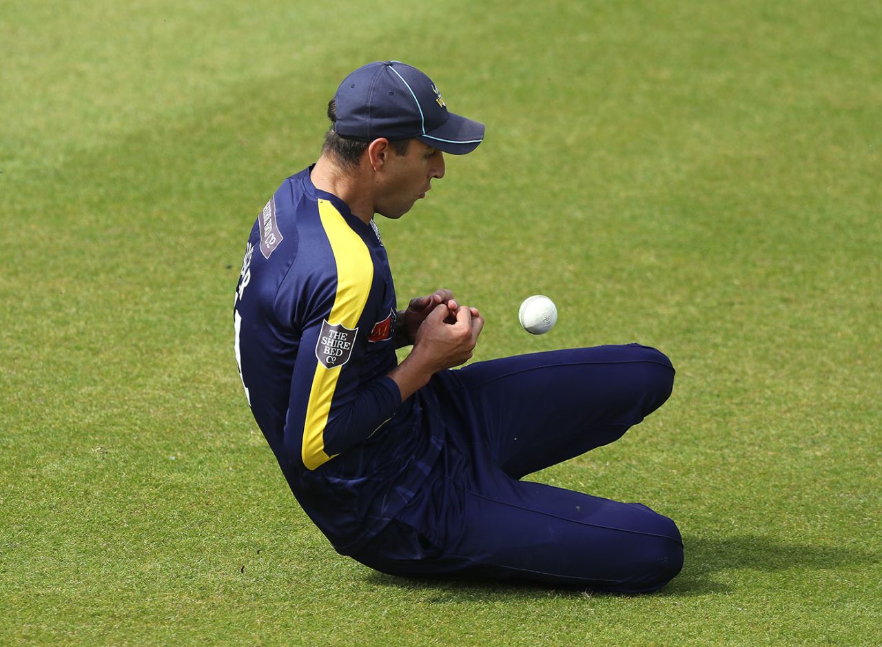 Duanne Olivier of Yorkshire drops Ricardo Vasconcelos, Northamptonshire v Yorkshire, Royal London One Day Cup, May 1, 2019