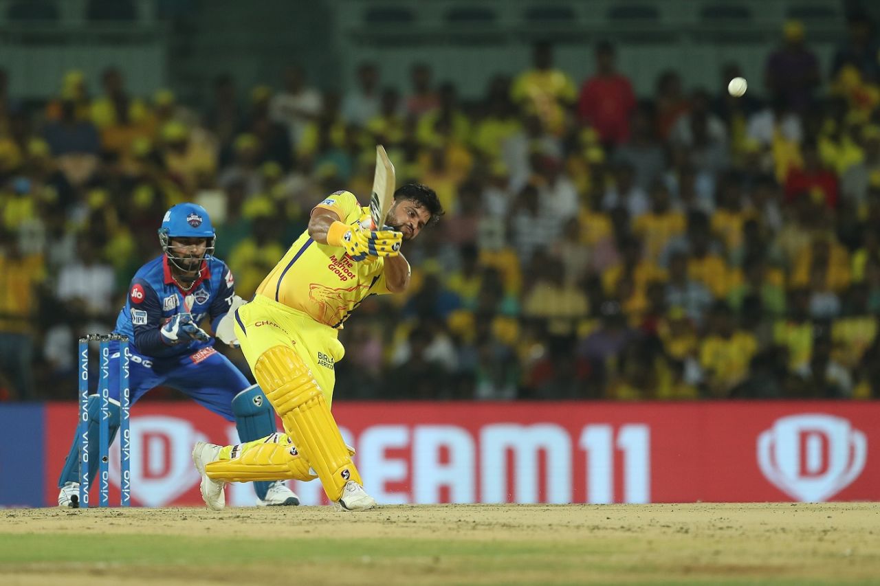 Suresh Raina hits over the top, Chennai Super Kings v Delhi Capitals, IPL 2019, Chennai, May 1, 2019