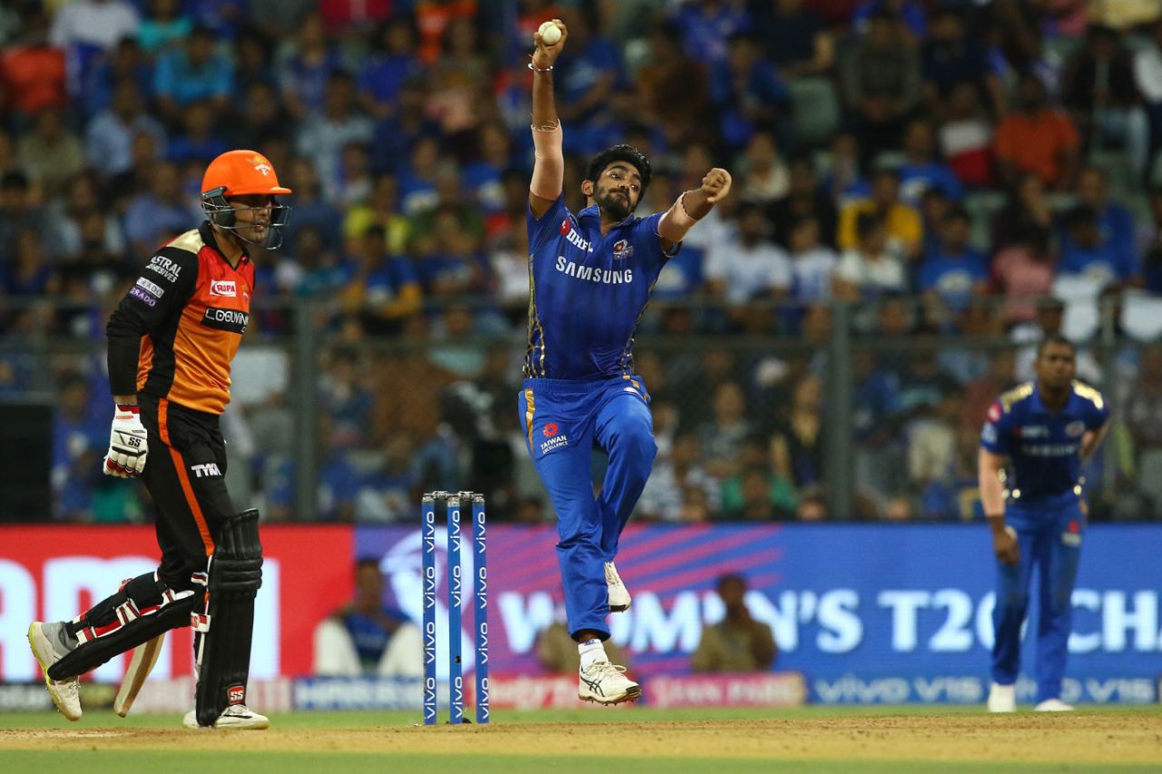 Jasprit Bumrah in his delivery stride, Mumbai Indians v Sunrisers Hyderabad, IPL 2019, Mumbai, May 2, 2019