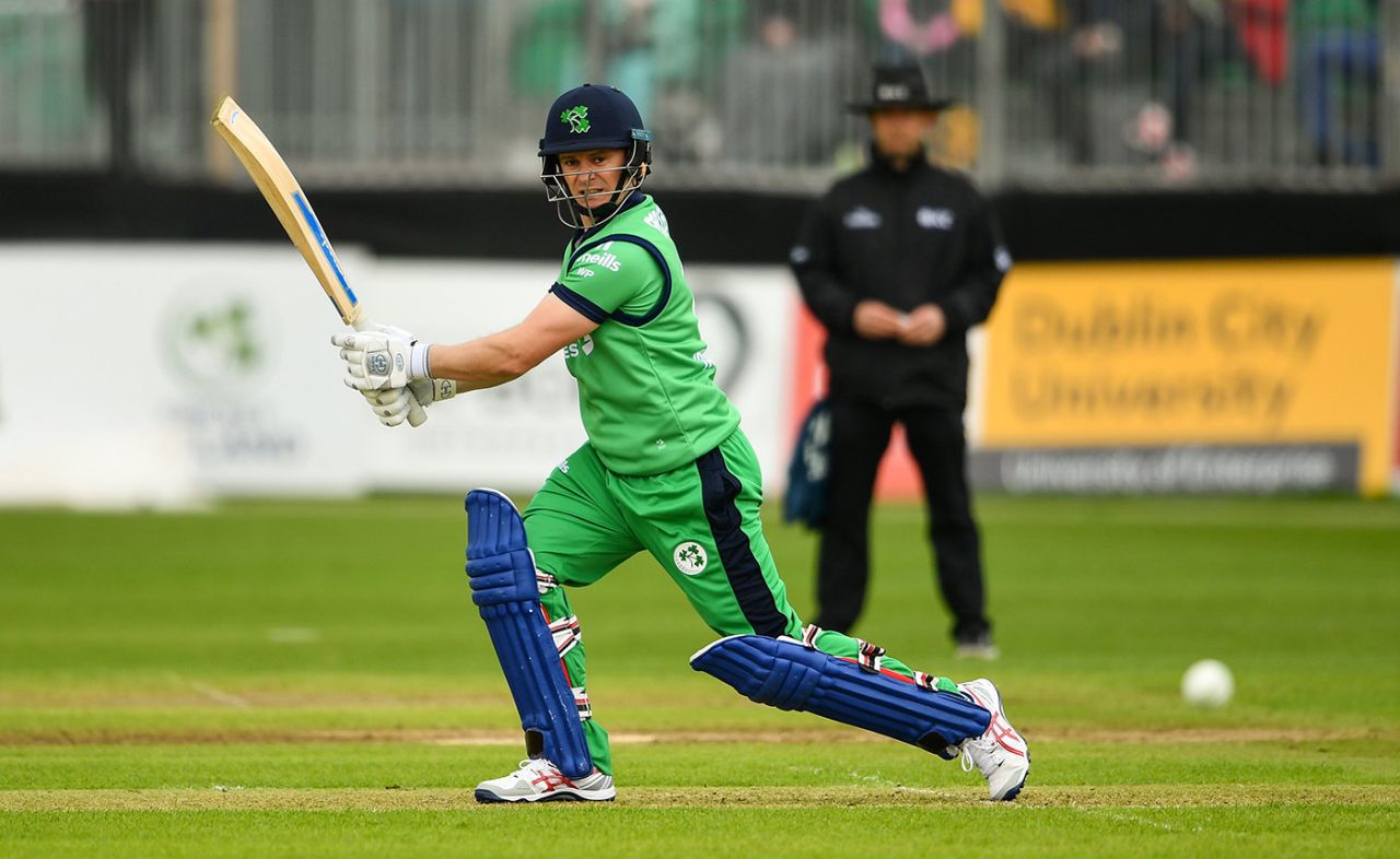 Will Porterfield drives through the covers, Ireland v England, only ODI, May 3, 2019