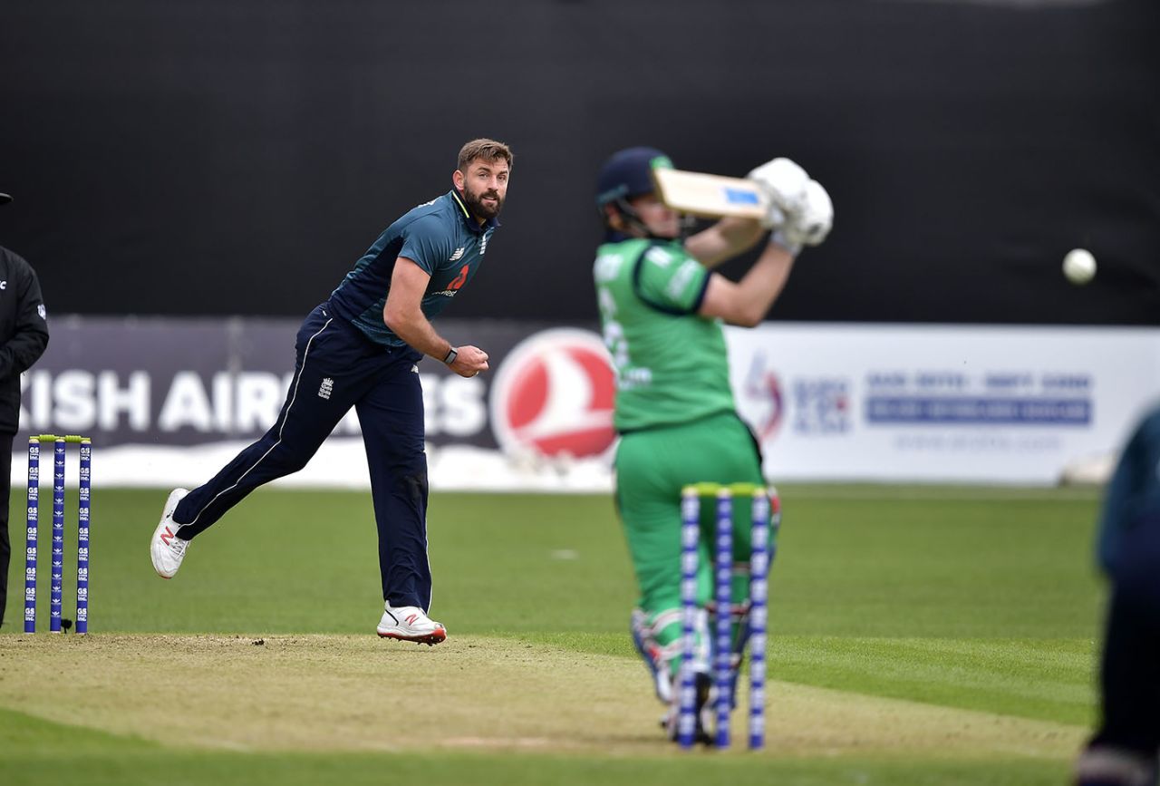 Liam Plunkett of England takes a wicket, Ireland v England, only ODI, Malahide, May 3, 2019
