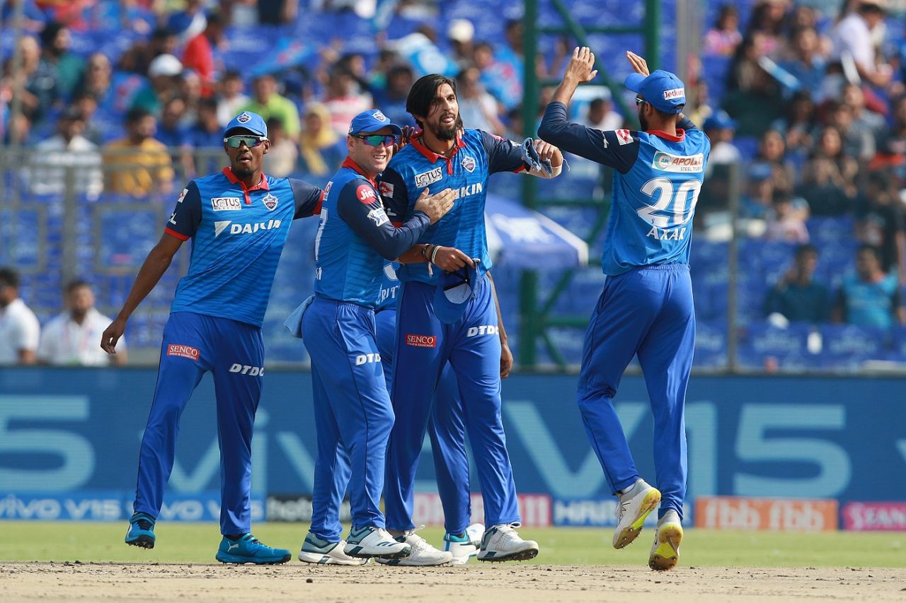 Ishant Sharma celebrates with his team-mates, Delhi Capitals v Rajasthan Royals, IPL 2019, Delhi