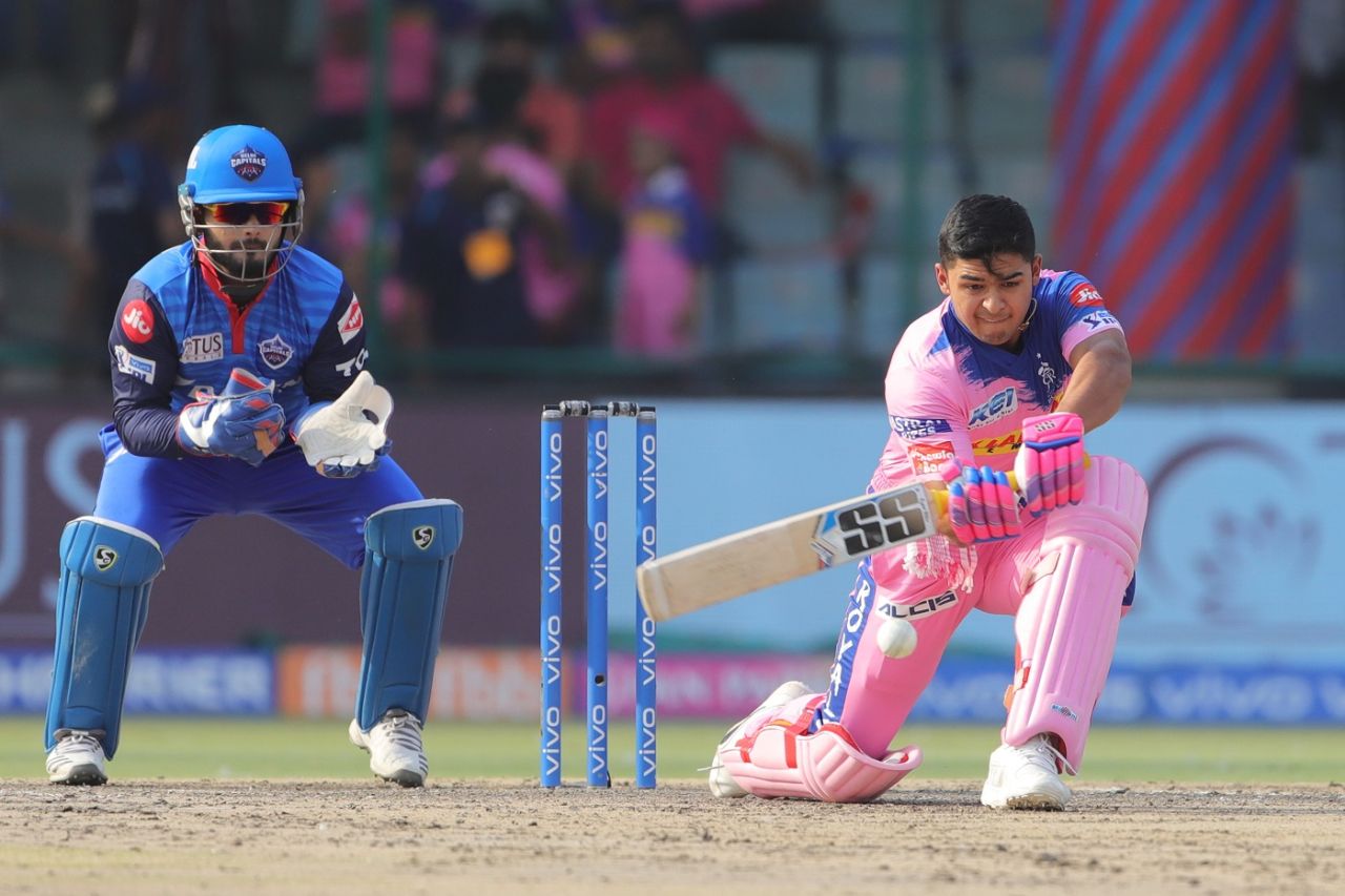 Riyan Parag shapes up to play a sweep, Delhi Capitals v Rajasthan Royals, IPL 2019, Delhi