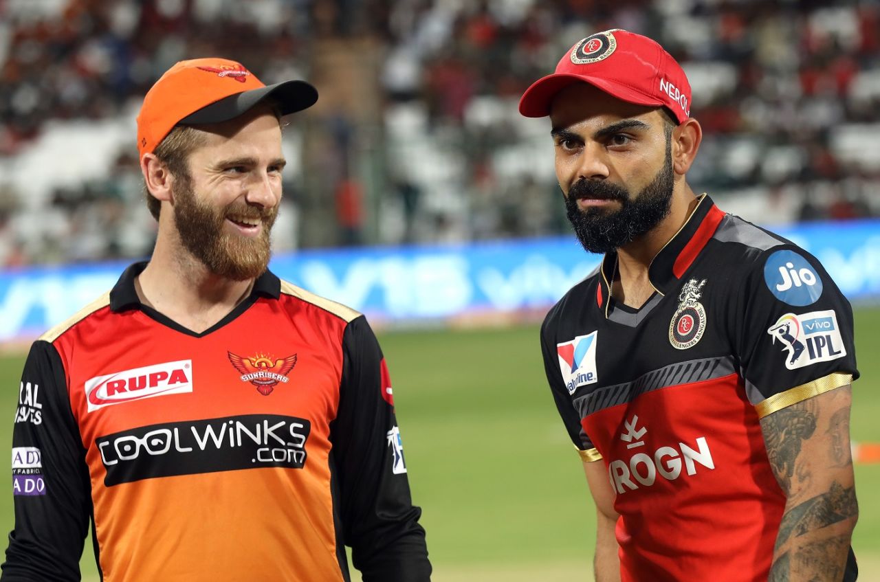 Kane Williamson and Virat Kohli before the toss, Royal Challengers Bangalore v Sunrisers Hyderabad, IPL 2019, Bengaluru, May 4, 2019