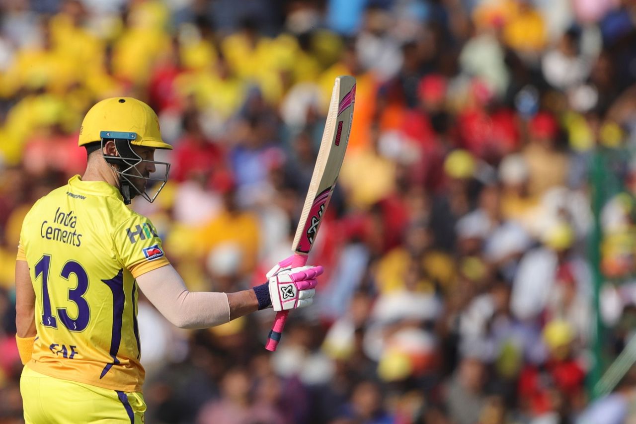 Faf du Plessis acknowledges the applause after reaching fifty, Kings XI Punjab v Chennai Super Kings, IPL 2019, Mohali, May 5, 2019