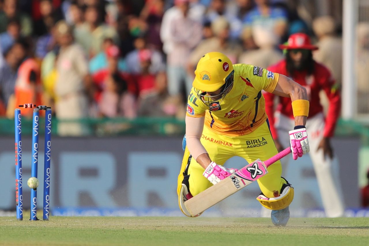 Faf du Plessis was dismissed by Sam Curran when in sight of a century, Kings XI Punjab v Chennai Super Kings, IPL 2019, Mohali, May 5, 2019