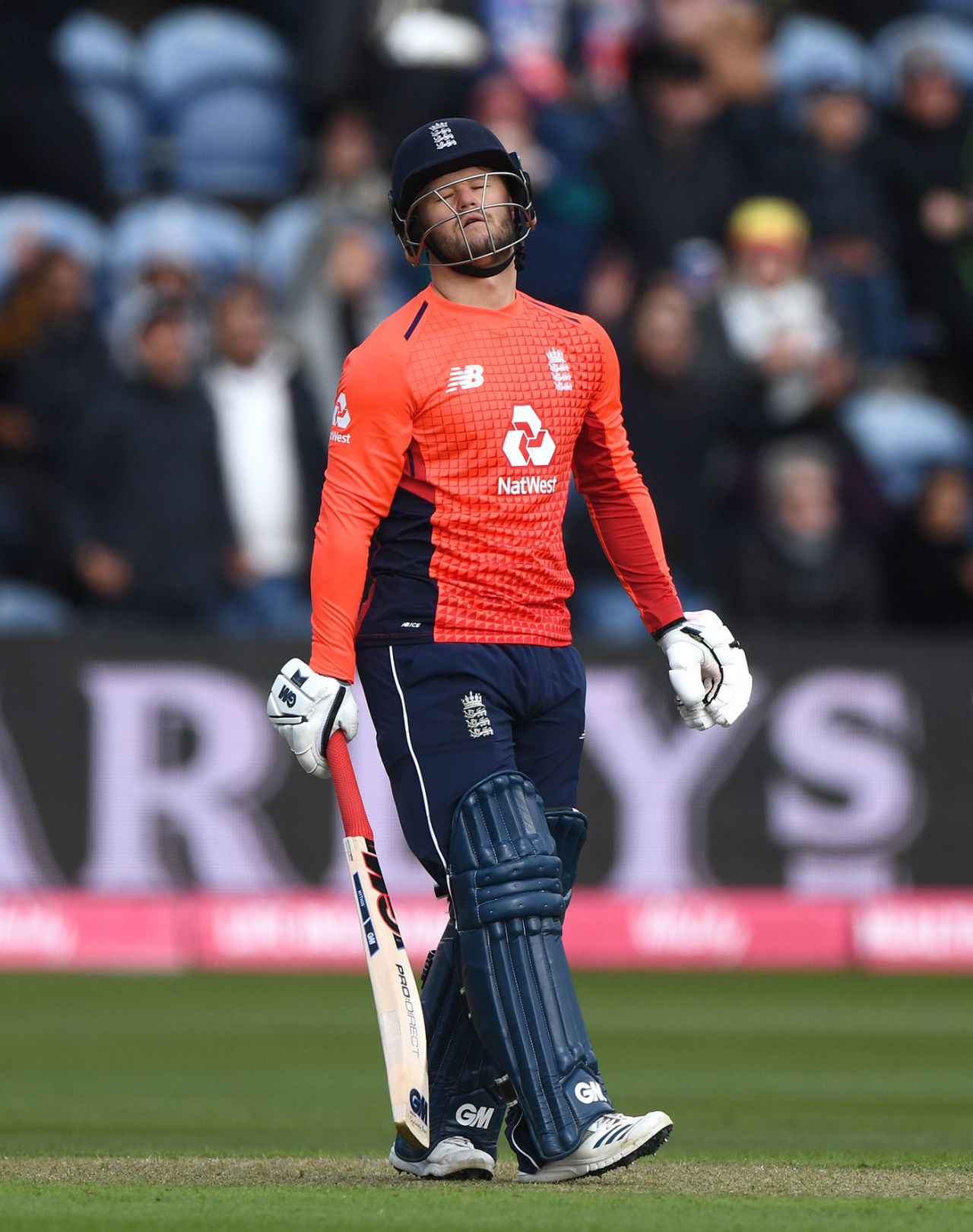 Ben Duckett grimaces after being given out on his T20I debut, England v Pakistan, only T20I, Cardiff, May 5, 2019